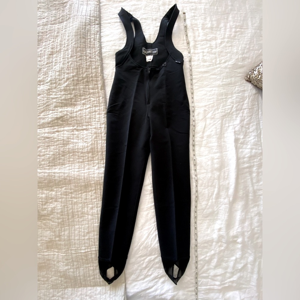 VTG Obermeyer Skiwear Snow Bib Womens Size 8L Black Wool Blend Stirrups Stretch